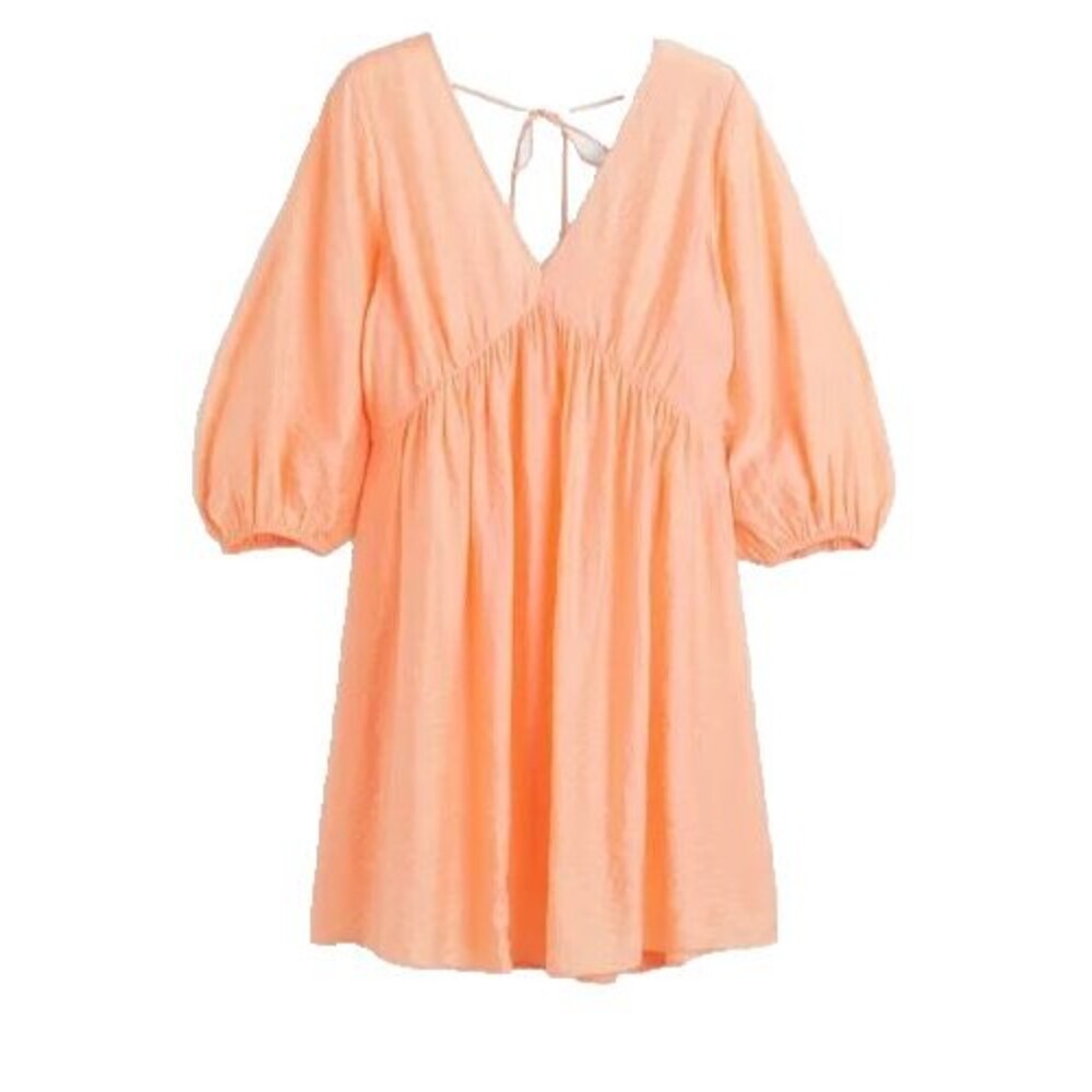 HM‎ Mini Dress Size L Apricot  V Neck  3/4 Sleeve Lightweight